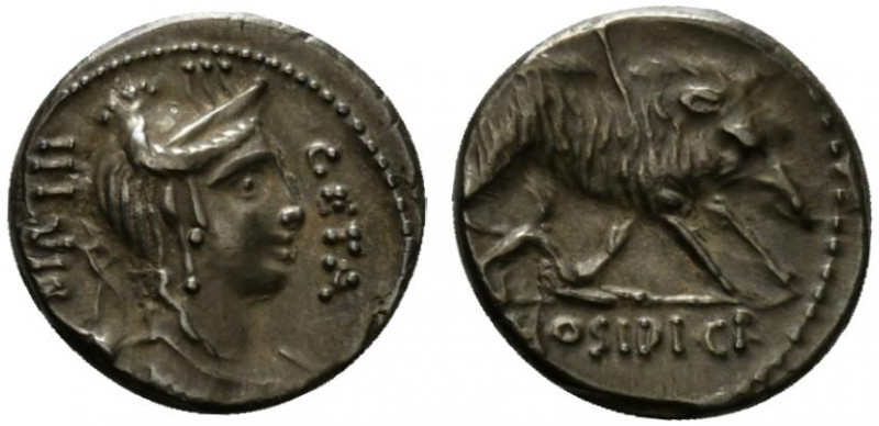 C. Hosidius C.f. Geta, Rome, 64 BC. AR Denarius (17mm, 3.90g, 6h). Diademed and ...