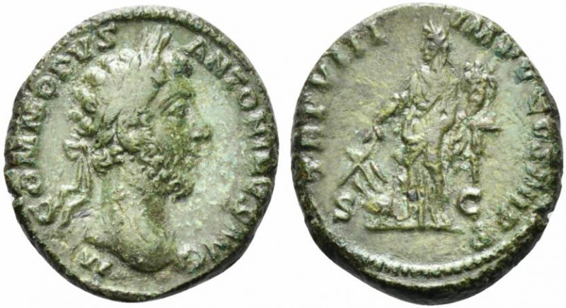 Commodus (177-192). Æ As (24mm, 12.08g, 12h). Rome, AD 183. Laureate head r. R/ ...