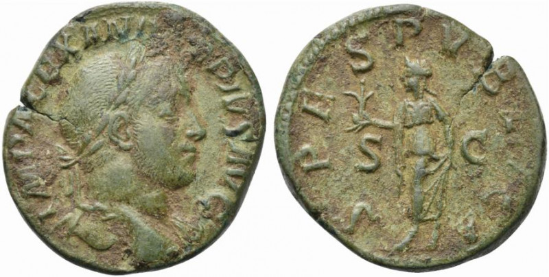 Severus Alexander (222-235). Æ Sestertius (28mm, 19.49g, 12h). Rome, AD 232. Lau...