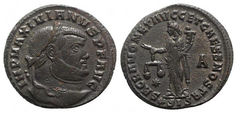 Maximianus (286-305). Æ Follis (28mm, 9.48g, 12h). Siscia, AD 302. Laureate head...