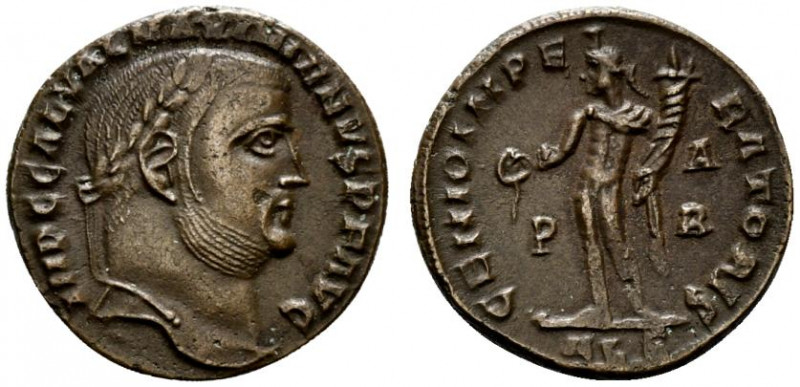 Galerius (305-311). Æ Follis (23mm, 6.19g, 6h). Alexandria, AD 308. Laureate hea...