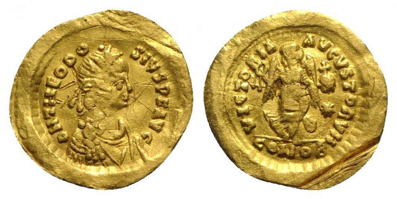 Theodosius II (402-450). AV Tremissis (14.5mm, 1.47g, 6h). Constantinople, 408-4...