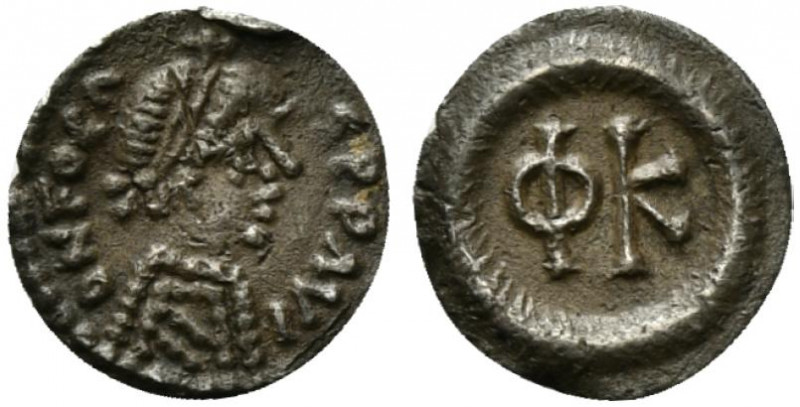 Phocas (602-610). AR Quarter Siliqua – 120 Nummi (10mm, 0.39g, 5h). Ravenna. Dia...