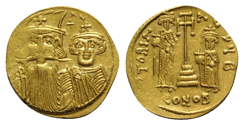 Constans II (641-668). AV Solidus (20mm, 4.46g, 6h). Constantinople, 662-667. Dr...