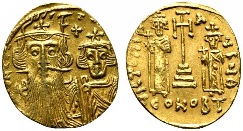 Constans II with Constantine IV, Heraclius and Tiberius (641-668). AV Solidus (1...
