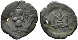 Constans II (641-668). Æ 40 Nummi (24mm, 4.54g, 6h). Syracuse, 654-659. Constans, holding long cross, and Constantine, holding globus cruciger, standi...
