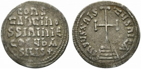Constantine VI and Irene (780-797). AR Miliaresion (21mm, 2.17g, 12h). Constantinople. Cross potent set on three steps. R/ Legend in five lines. DOC 4...