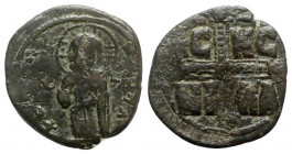 Anonymous, time of Michael IV, c. 1034-1041. Æ 40 Nummi (28mm, 7.41g, 6h). Constantinople. Christ Antiphonetes standing facing, holding Gospels. R/ IC...