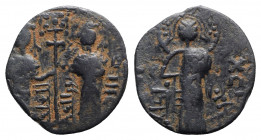 Constantine X and Eudocia (1059-1067). Æ (24mm, 4.46g, 6h). Comtemporary imitation of Constantinople 40 Nummi. Christ standing facing on footstool. R/...