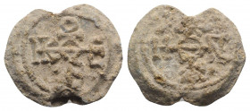 Byzantine Pb Seal, c. 7th-12th century (27mm, 14.67g). Cruciform monogram. R/ Cruciform monogram. VF