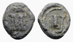Byzantine-Medieval Æ Tessera (8mm, 1.00g, 12h). Large U. R/ Large M. VF