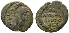 Ostrogoths, Athalaric (526-534). Æ 10 Nummi (19mm, 3.96g, 6h). Rome. Helmeted and draped bust of Roma r. R/ DN/ATHAL/ARICVS/REX in four lines within w...