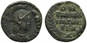 Ostrogoths, Theodahad (534-536). Æ 10 Nummi (18mm, 3.71g, 6h). Rome. Helmeted, draped and cuirassed bust of Roma r. R/ DN/THEODA/HATHVS/REX in four li...