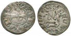 Principality of Achaea, Isabelle de Villehardouin (1297-1301). BI Denier (18mm, 0.67g, 5h). Corinth. Cross pattée. R/ Château tournois. Metcalf, Crusa...