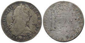 Mexico, Carlos III (1759-1788). AR 8 Reales 1774 (40mm, 26.68g, 12h). Calicó 919. Good Fine