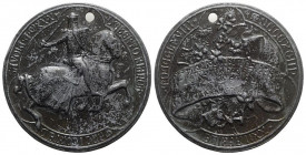 Italy, Savoia. Umberto I (1878-1900). Lead Medal 1893 (55mm, 63.17g, 12h). Silver wedding anniversary. Pierced, VF