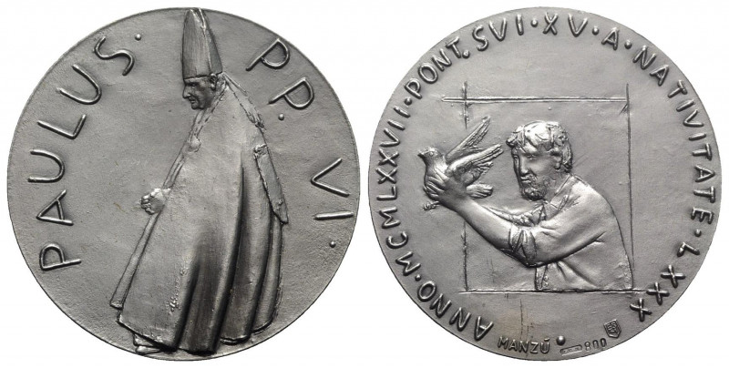 Papal, Paolo VI (1963-1978). AR Medal 1977 (44mm, 36.48g, 12h), opus G. Manzù. M...