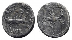 Mark Antony, Fake Legionary Denarius (18mm, 3.65g, 6h). Galley r. R/ Legionary aquila between two signa. For prototype cf. Crawford 544. Modern fake f...