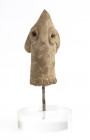 Syro-Hittite terracotta head of an Idol: with bird head, the eyes are typically pierced, on its head a conical hat, similar to what god Baal wears, ar...