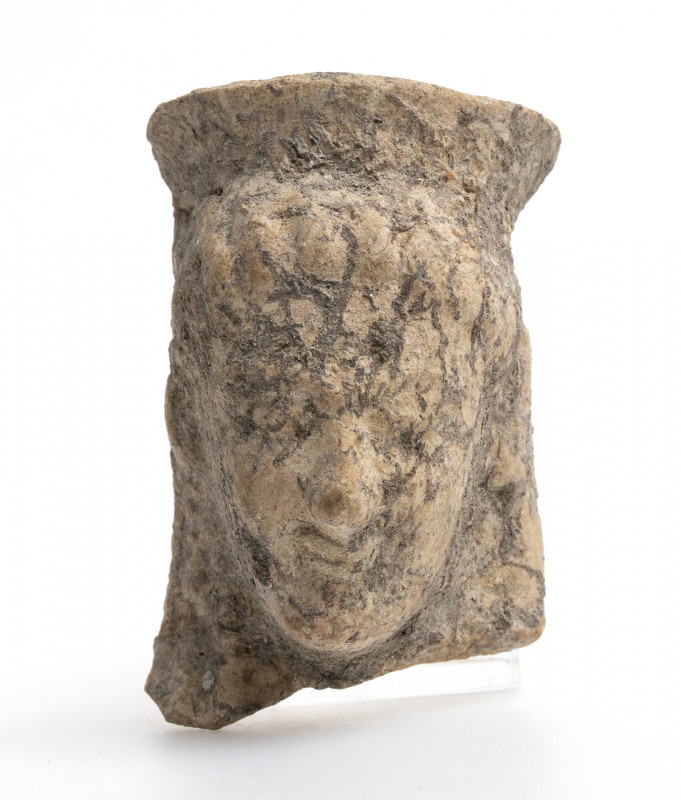 Greek terracotta head of a Kore with polos; untouched patina; ca. 5th - 4th cent...