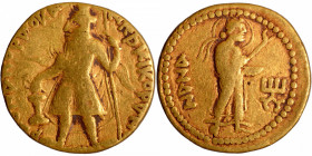 Gold Dinar Coin of Kanishka I of Kushan Dynasty of Nana Type.