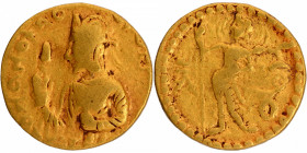 Gold Dinar Coin of Huvishka of Kushan Dynasty of Oesho type.