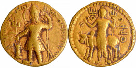 Gold Dinar Coin of Vasudeva I of Kushan Dynasty of Oesho type.