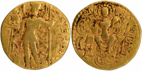 Gold Dinar Coin of Samudragupta of Gupta Dynasty of of Scepter type.