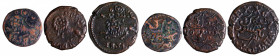 Copper Set of Three Coins of Krishnaraja Wadiyar III of Mysore.
