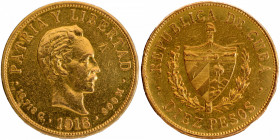 Gold Ten Pesos Coin of Cuba of 1916.