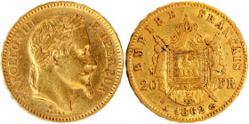 Gold Twenty Francs Coin of Nepoleon III of France of 1862