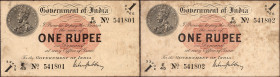 One Rupee Banknotes of King George V Signed by M M S Gubbay of 1917 of Universalised Circle.