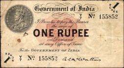 One Rupee Banknote of King George V Signed by A C McWatters of 1917 of Universalised Circle.