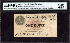 One Rupee Banknote of King George V Signed by H Denning of 1917 of Universalised Circle.