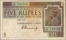Five Rupees Banknote of King George V Signed by H Denning of 1925.