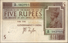 Five Rupees Banknote of King George V Signed by J B Taylor of 1925.