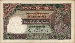 Five Rupees Banknote of King George V Signed by J B Talyor of 1933.