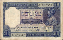 Ten Rupees Banknote of King George V Signed by H Denning of 1925.