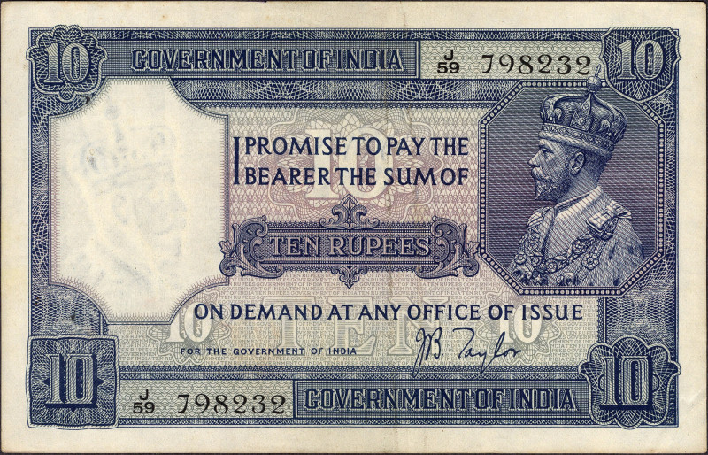 British INDIA Notes
British India, 1926, King George V, 10 Rupees, Signed by J....