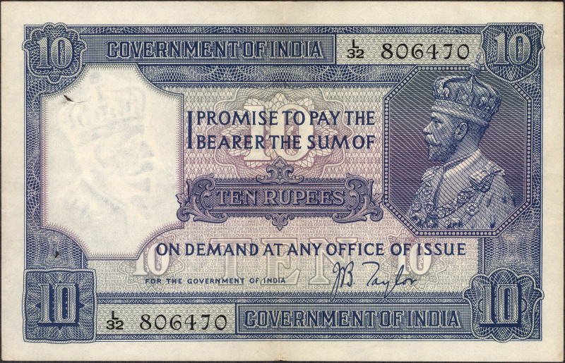 British INDIA Notes
British India, 1926, King George V, 10 Rupees, Signed by J....