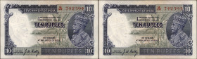 Ten Rupees Banknotes of King George V Signed by J W Kelly of 1935.