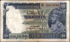 Ten Rupees Banknote of King George V Signed by J W Kelly of 1935.