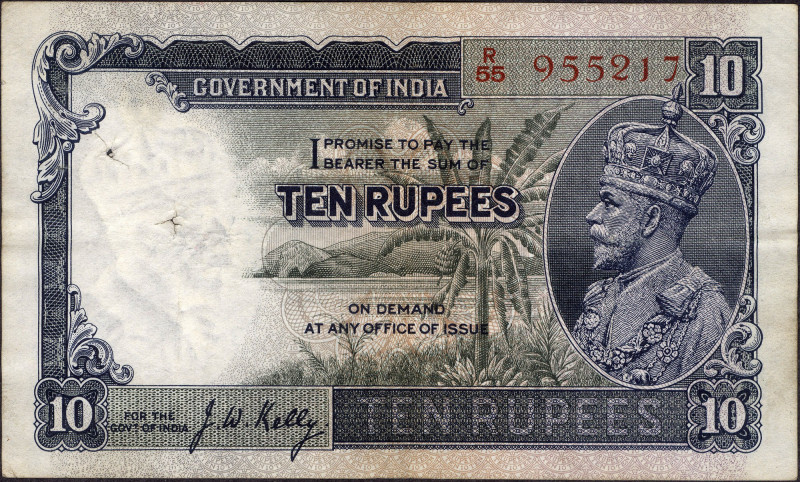 British INDIA Notes
British India, 1935, King George V, 10 Rupees, Signed by J....