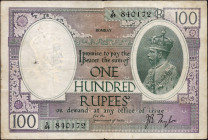 One Hundred Rupees Banknote of King George V Signed by J B Taylor of 1928 of Bombay Circle.