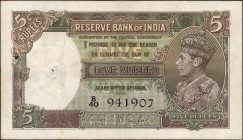Five Rupees Banknote of King George VI Signed by J B Taylor of 1938.
