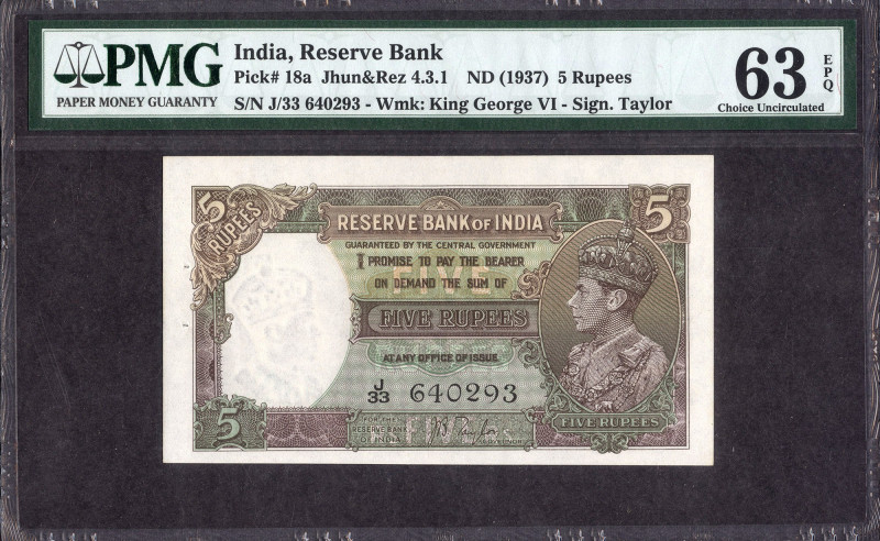 British INDIA Notes
Rupees 5
British India, 1938, King George VI, 5 Rupees, Si...