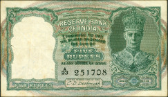 Five Rupees Banknote of King George VI Signed by C D Deshmukh of 1944.