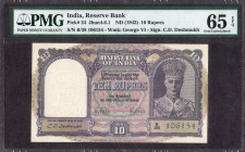 Ten Rupees Banknote of King George VI Signed by C D Deshmukh of 1944.