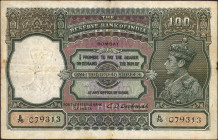 One Hundred Rupees Banknote of King George VI Signed by C D Deshmukh of 1944 of Bombay Circle.