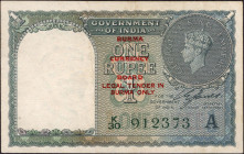 One Rupee Banknote of King George VI Signed by C E Jones of 1947 of Burma Issue.